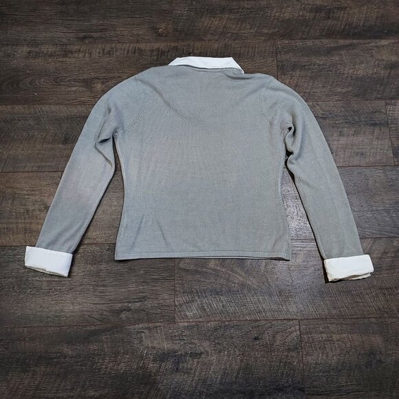 Jaclyn Smith Sweater Gray Button in Collar Cuffs Long Sleeve V Neck Casual - Picture 13 of 15